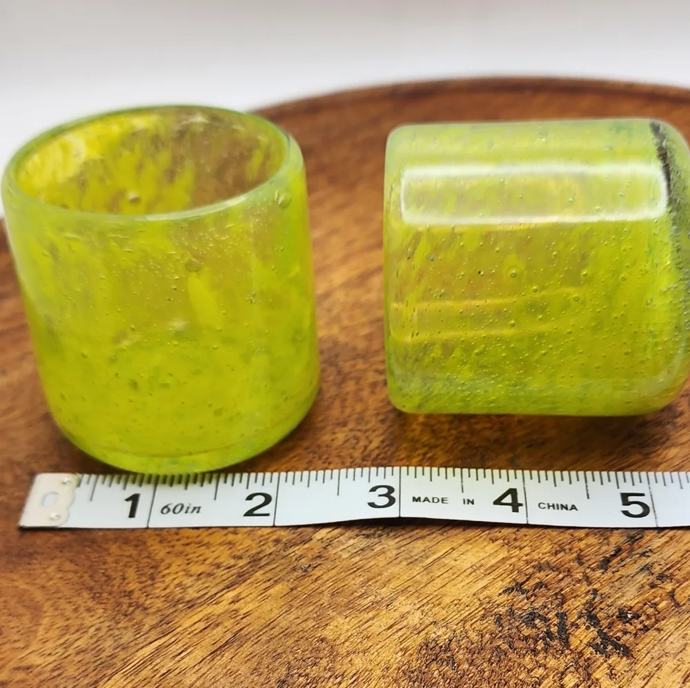 Set of 2 Crate & Barrel Calypso Tealight Votive Candle Holders Neon Yellow Lime